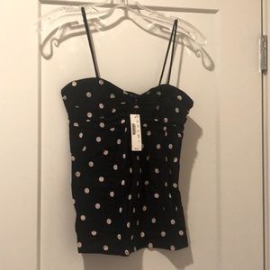NWT XS navy/tan polka dot top with tags attached.